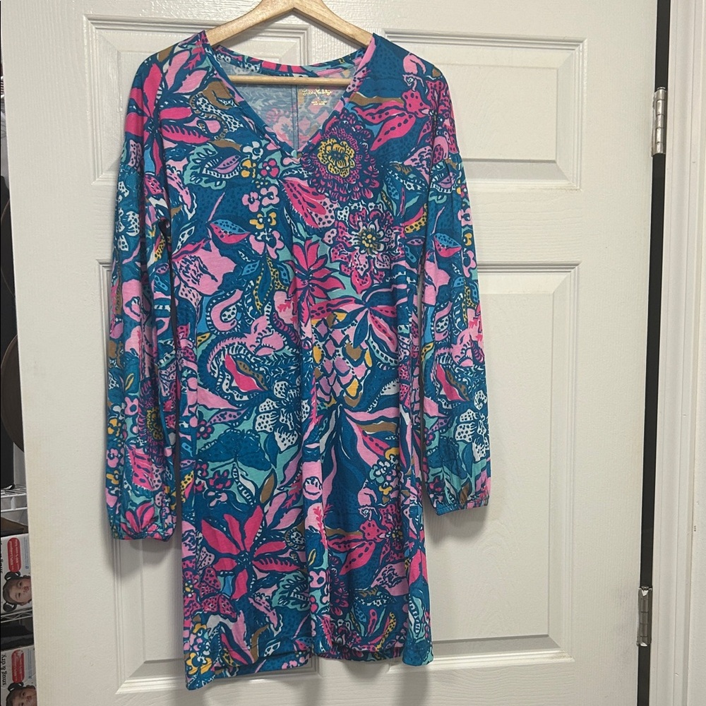 Lilly Pulitzer Floral Long Sleeve Dress - Blue and Pink SM